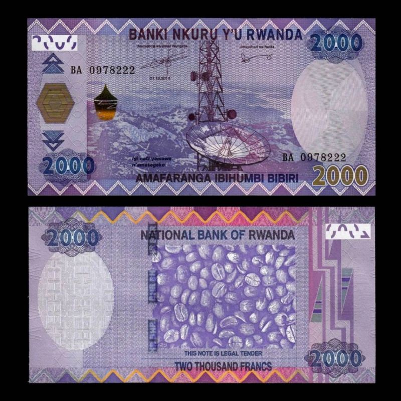 UANG ASING RWANDA 2000 FRANCS 2014 UNC GRESS ORIGINAL AFRICAN BANKNOTE