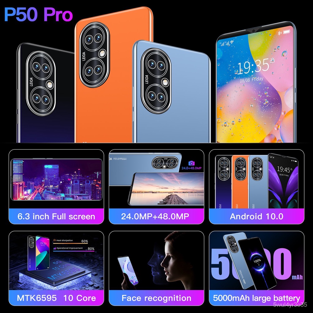 Hot Jual Asli P50 Pro Smartphone Ponsel Penjualan Asli 6 GB RAM + 128 GB ROM 6.3 Inci Ponsel Full HD Smartphone GPS