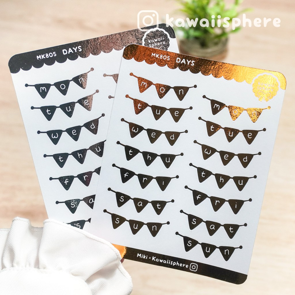 

Days Foiled Sticker Kawaiisphere | Gold / Silver Foil Planner Ring Binder Sticker | Hari