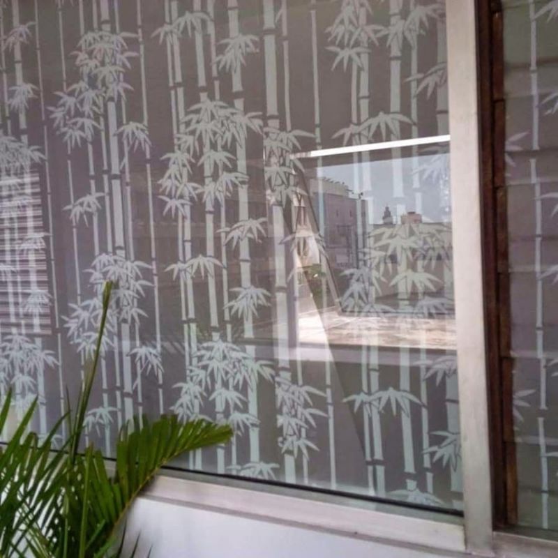 stiker kaca motif bambu putih