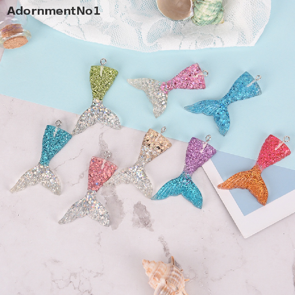 (AdornmentNo1) 10pcs / Set Liontin Bentuk Ekor Mermaid Aksen Glitter Untuk Aksesoris Gelang / Kalung