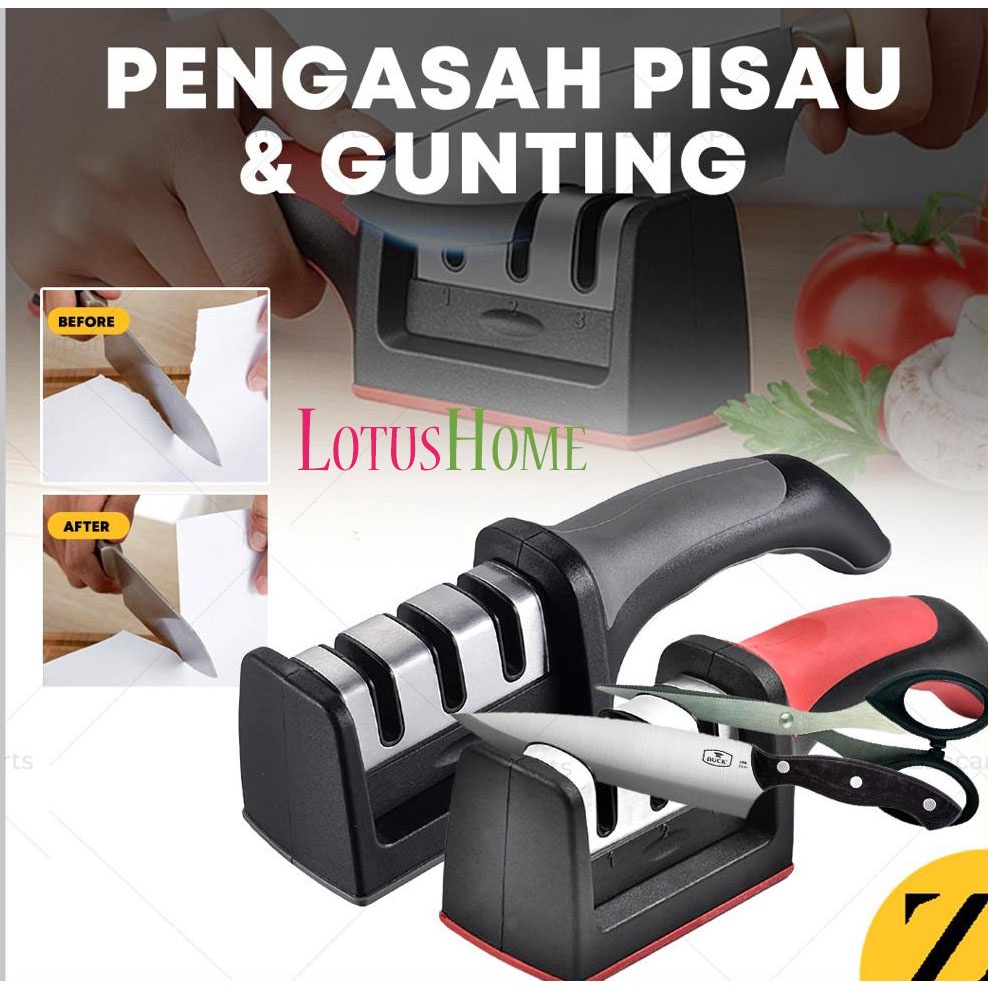 PENGASAH PISAU 3IN1 3 MODE ALAT ASAHAN PISAU GUNTING 3 STEP ALAT ASAH PISAU PENAJAM PISAU SAYUR DAPUR KNIFE SHARPNER