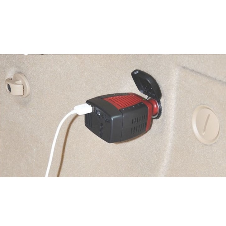 Taffware Power Car Inverter 150W 220V AC EU Plug 5V USB Charger - T150W - Black/Red