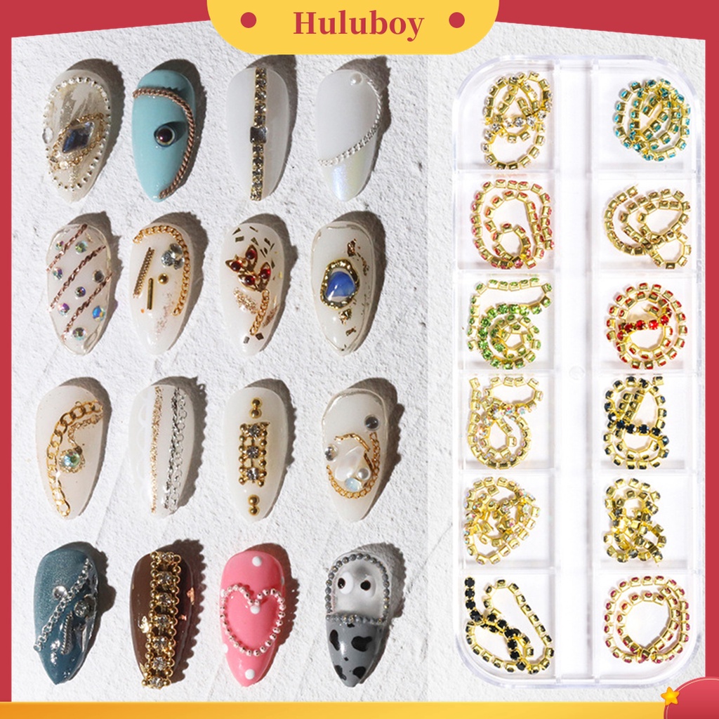 Huluboy Huluboy♡ 12pcs / Set Rantai Metal Lebar Aplikasi Nail Art / Manicure