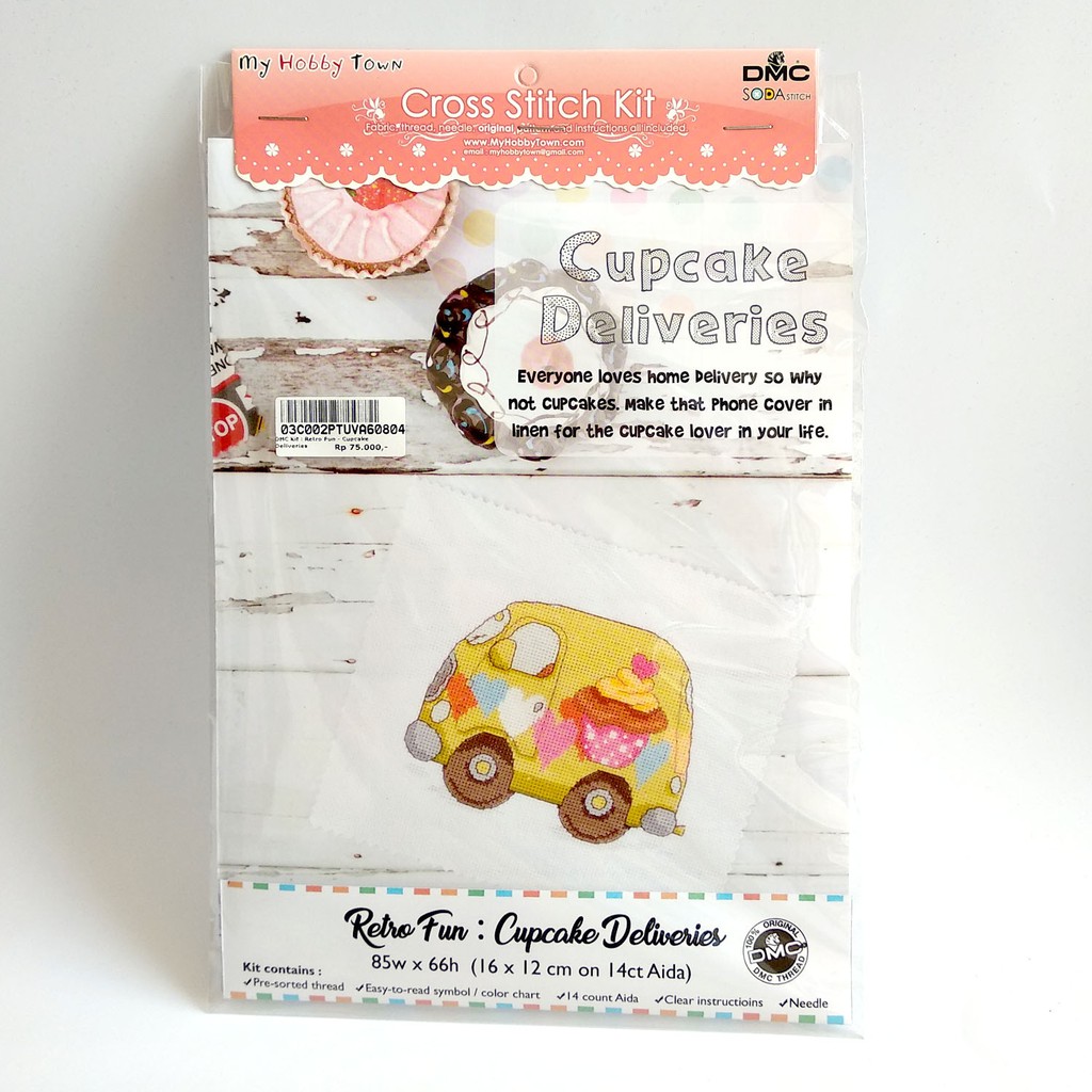 Paket DIY Craft Sulam Kristik Strimin TUVA Retro - Cupcake Deliveries Van Vintage