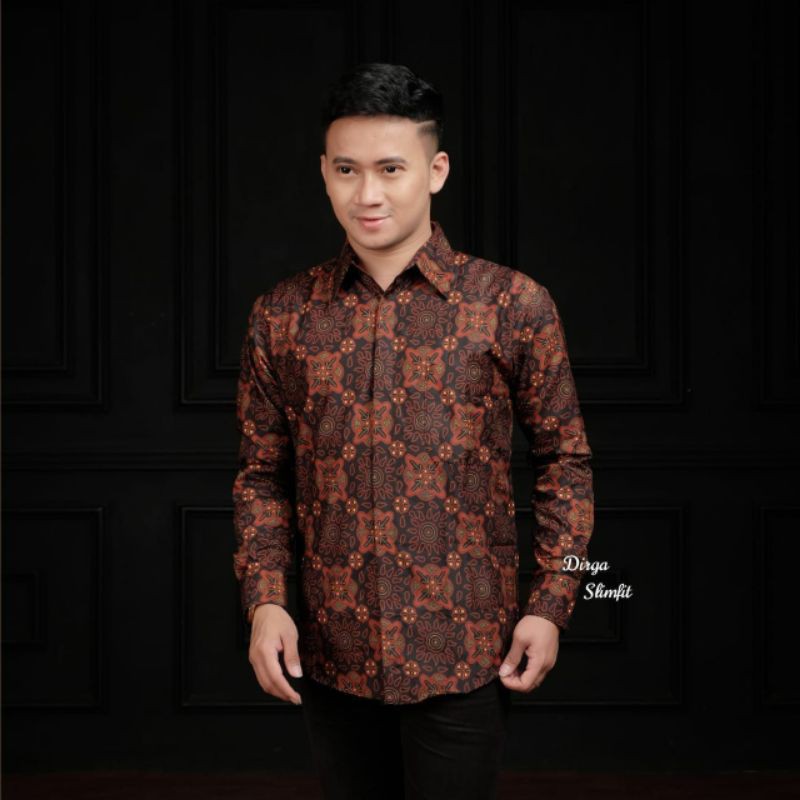 Kemeja Batik Pria Lengan Panjang Coklat Susu | Motif | Slimfit