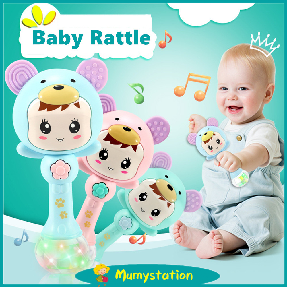 Mainan Tongkat Rattle Teether+Musik+Lampu Kelap-Kelip Bentuk Kartun