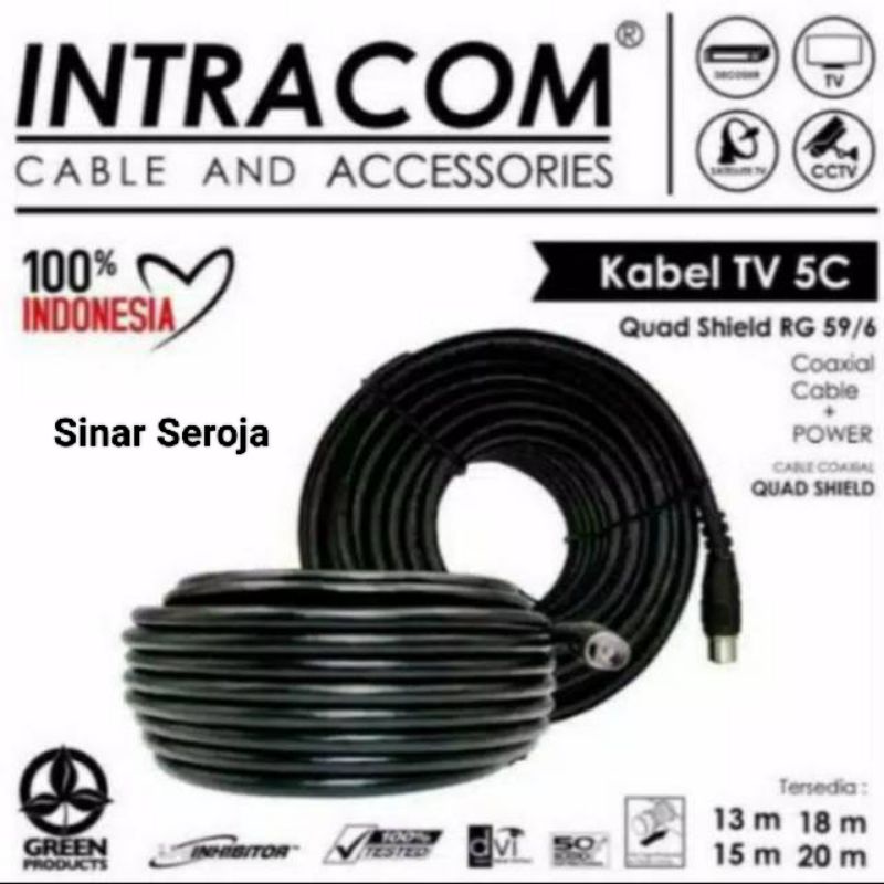 Kabel Antena Tv 13m / 13 Meter / 18m / 18 Meter paket + jet / jack 5C RG6 coaxial INTRACOM