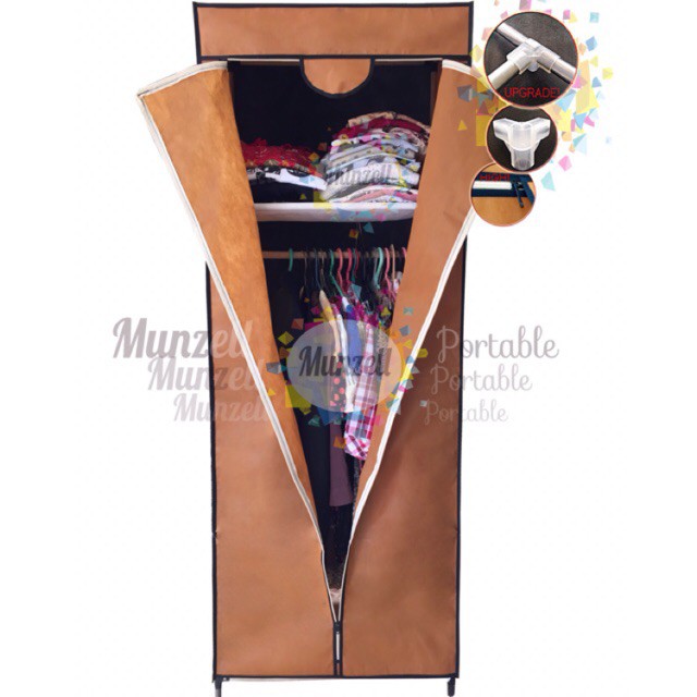 Lemari Kain Type LPF 02 (COKLAT JATI) Lemari Pakaian Rak Baju Gantung + 1 Sekat