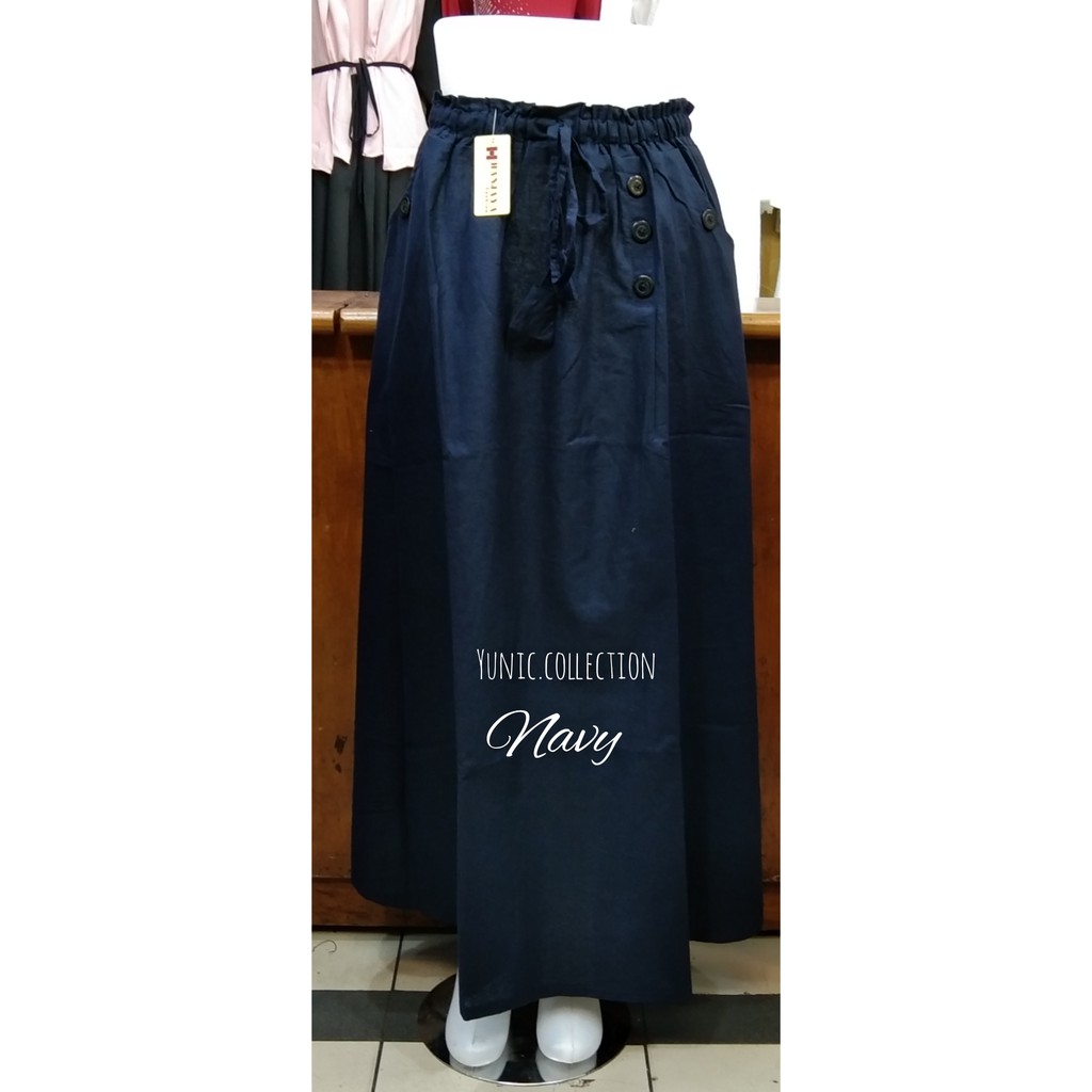ROK KATUN LINEN RAMI PANJANG PAYUNG/ROK LEBAR MAYUNG. ROK REMAJA MUSLIM/ROK JUMBO-Navy