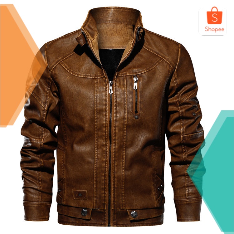 Jaket Kulit Pria Militer PU Kulit Jaket Pria Tebal Bomber Taktis Army Fan Pilot Jaket Leisure Anti M