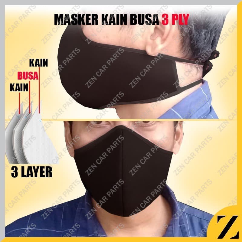 Masker Kain Busa Mulut 3 ply - MASKER TALI - MASKER SCUBA 3PLY TALI POLOS HITAM