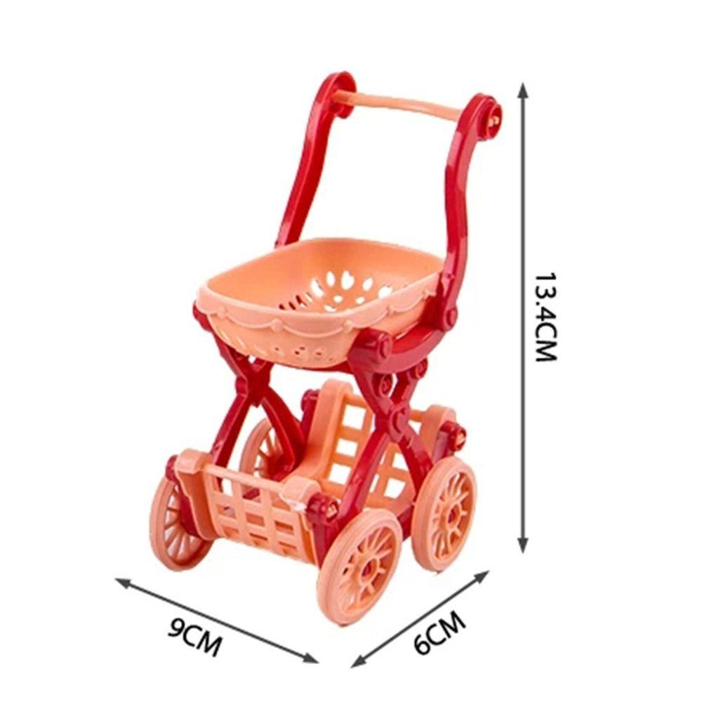 Quinton Furniture Rumah Boneka Mini Miniatur Furniture Aksesoris Penyimpanan Mainan Keranjang Belanja Desktop Decor Supermarket Handcart Trolley