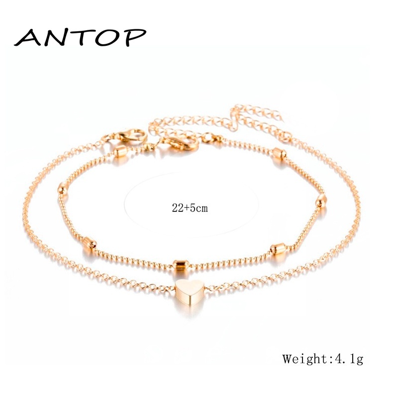 Fashion Gaya Liburan Pantai Eropa Dan Amerika Double-Layer Love Anklet Ladies Jewelry ANTOP