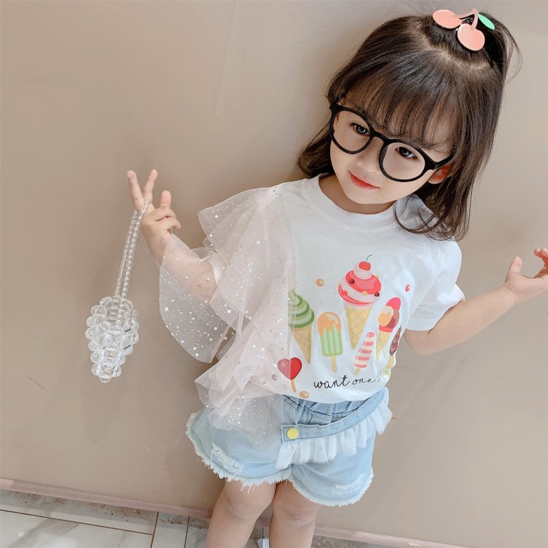 Kaos T shirt Mesh Anak Perempuan Lengan Pendek Gambar Es Kaos T shirt Mesh Anak Perempuan Lengan Pendek Gambar Es