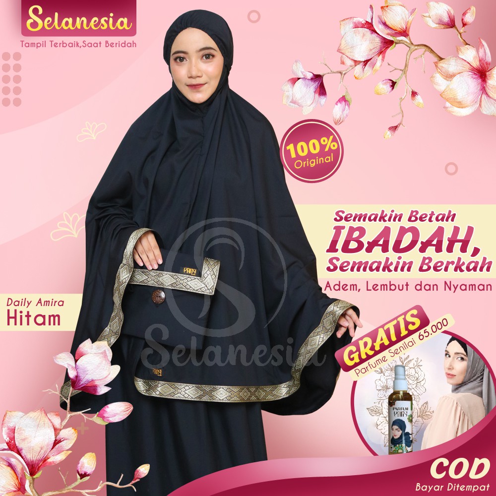 Mukena Mukenah Dewasa Polos Adem Terbaru Renda Mewah Premium Bordir Sutra Jumbo Parisku Hitam 02