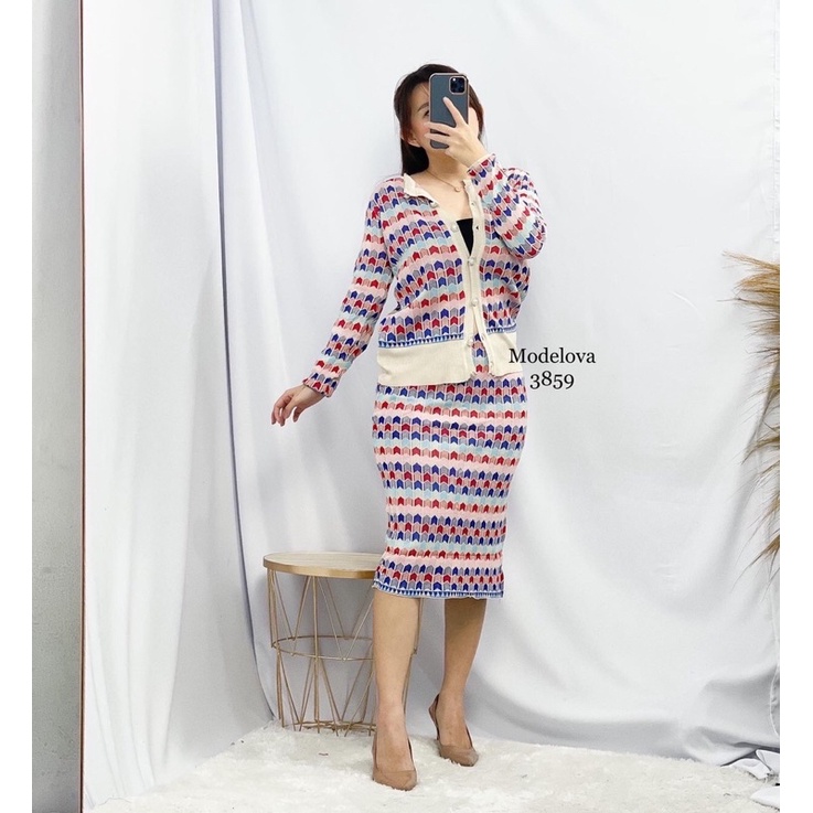 MDLV ~ 3859 STELAN TRIBAL KNIT SET SETELAN RAJUT KOREA PREMIUM IMPORT BAJU KOREA FASHION IMPORT