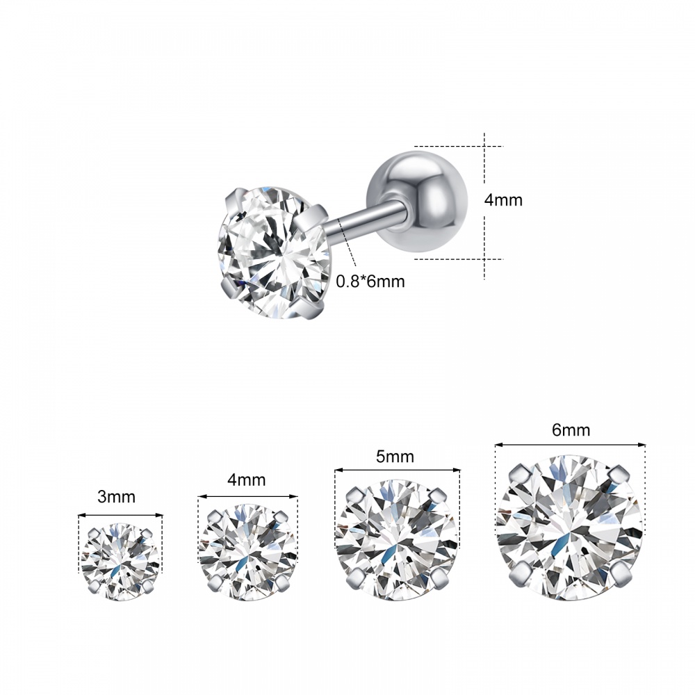 1 Pc Anting Stud Kristal Bentuk Bulat Bahan Stainless Steel Warna Emas Ukuran 3 / 4 / 5 / 6MM