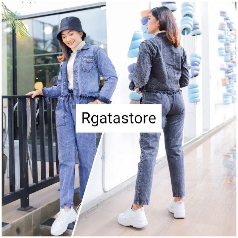 set jeans jaket + celana