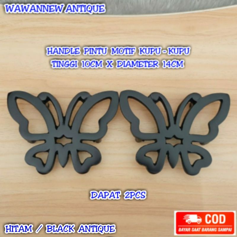 Handle Pintu / Gagang Pintu Rumah Kuningan Murah Motif Kupu - Kupu 14cm