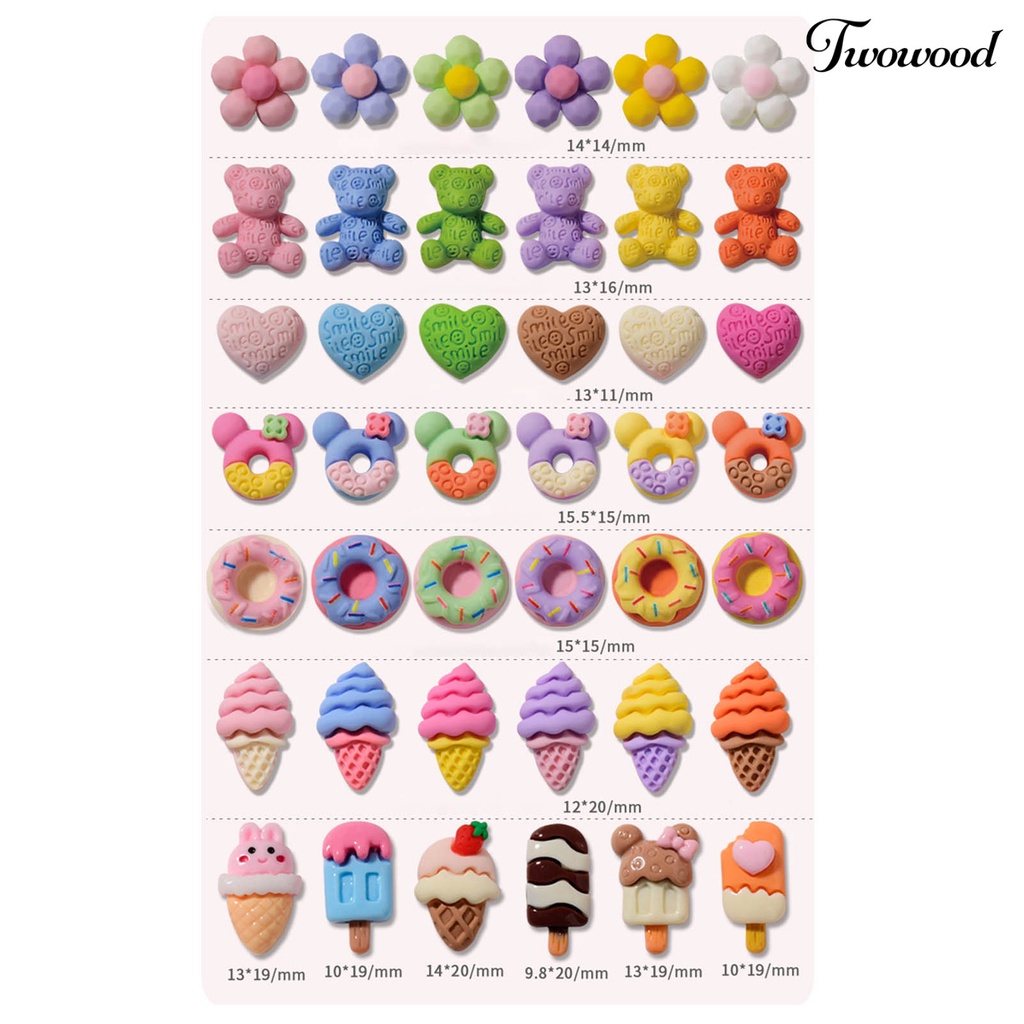 Twowood 12Pcs / Set Ornamen Kartun Beruang / Bunga Bahan Resin Untuk Dekorasi Nail Art DIY