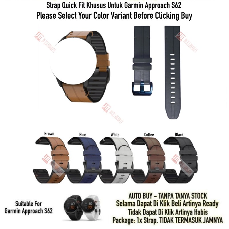 Tali Jam 22mm Quick Fit Watch Strap Garmin Approach S62 - Hybrid Leather