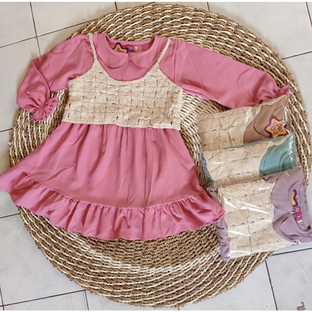 ATASAN MUSLIM ANAK PEREMPUAN 2IN1 ROMPI RAJUT KOREA