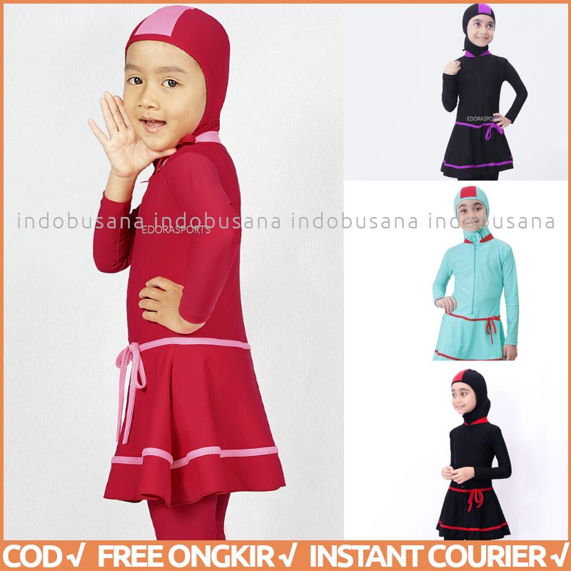 EDORA Baju Renang Anak Cewe Muslim Usia TK Kids Perempuan Muslimah ML AK