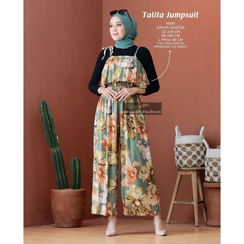 TALITA JUMPSUIT KATUN RAYON MOTIF BUNGA PREMIUM ORI (1KG MUAT 6PCS) OUTFIT CASUAL OOTD