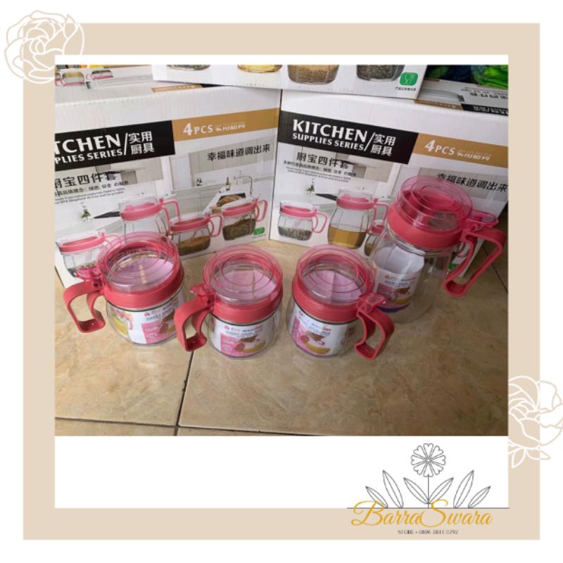 Tempat Bumbu Dapur Set 4 in 1 Kaca Unik