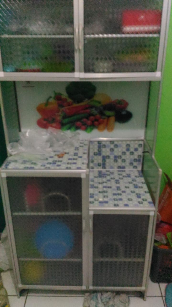 (gratis Masker) Rak Piring Almunium Kramik Kaca 2 Pintu Mc Belakang Plat Karakter, Acp Anti Pecah