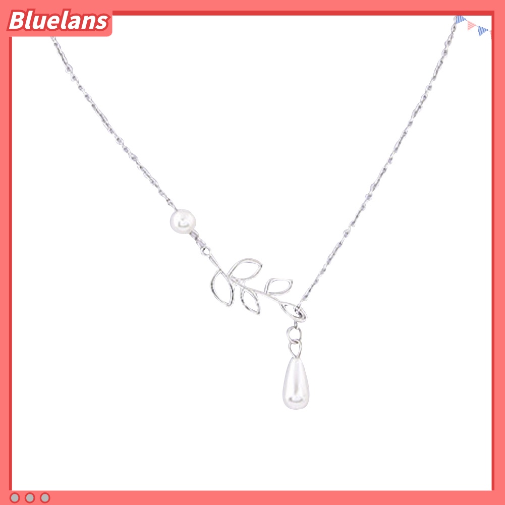 Bluelans Women Fashion Hollow Leaf Faux Pearl Pendant Clavicle Chain Necklace Jewelry