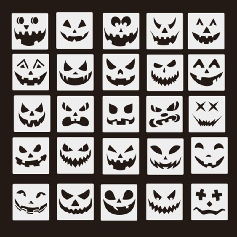 25 Pcs Alat Lukisan Templat Labu Halloween Model Rongga Bahan Logam Untuk Dinding Kanvas Kayu