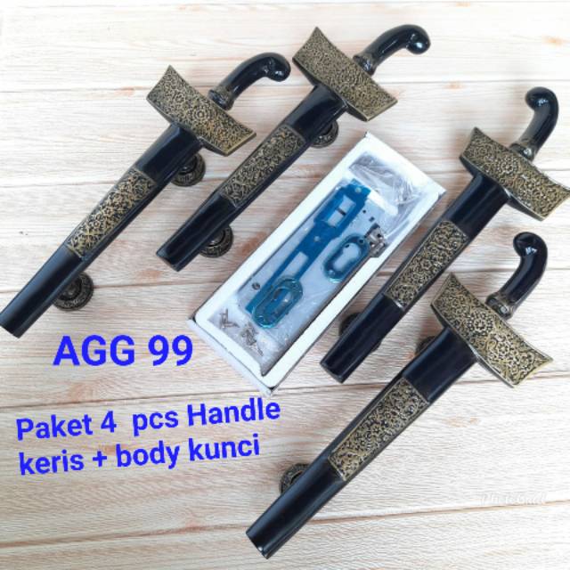 Pull Handle keris majapahit 4 pcs + body kunci paket Handle keris mewah