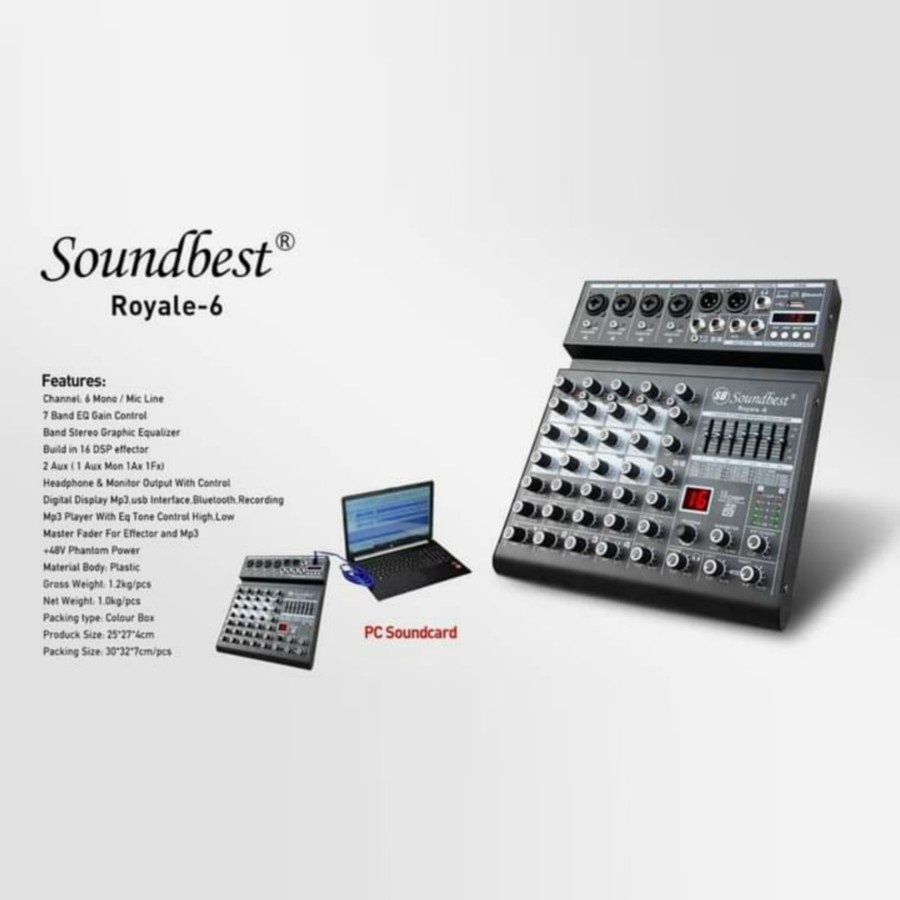 Mixer audio soundbest 6 channel original soundbest royale 6 usb bluetooth record