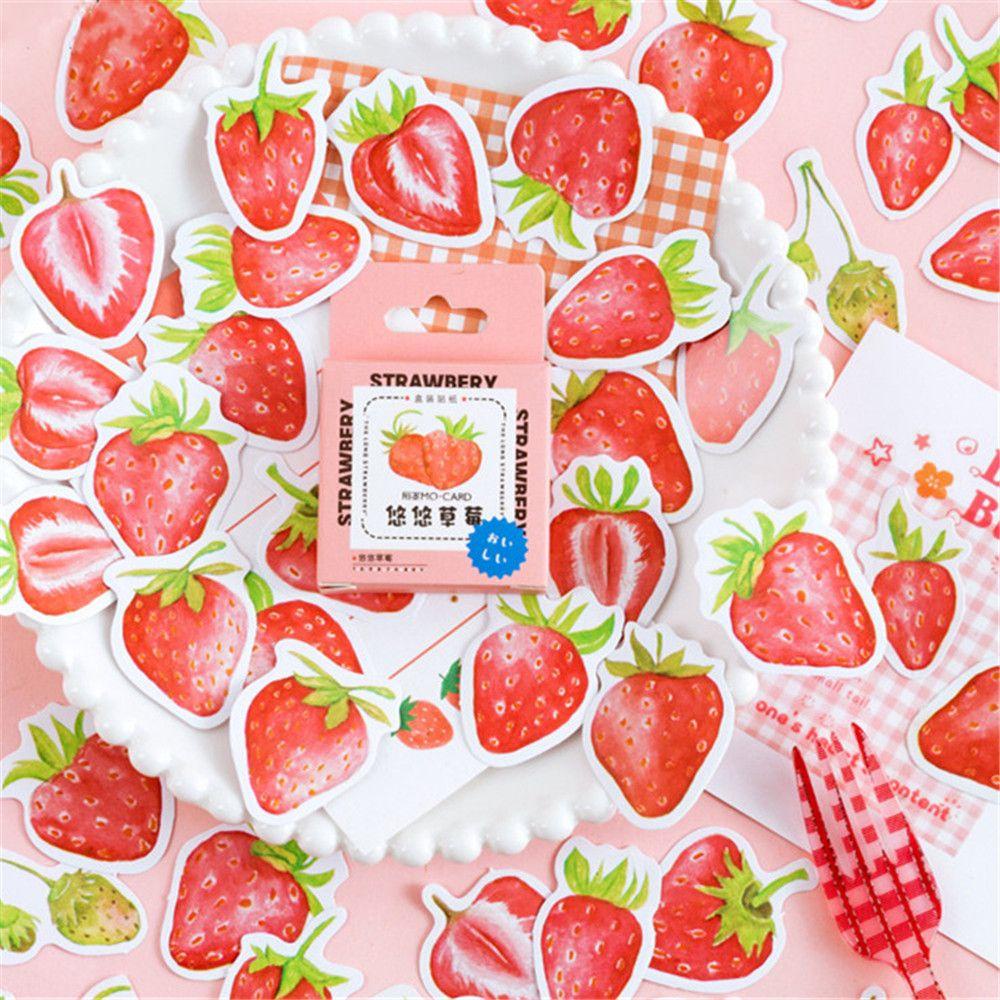 45pcs / Kotak Stiker Desain Bunga Strawberry Untuk Scrapbook DIY