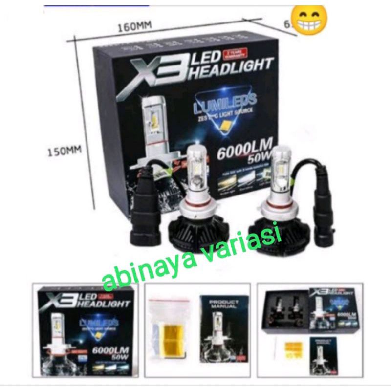 Lampu LED Depan Mobil HRV X3 H11 H4