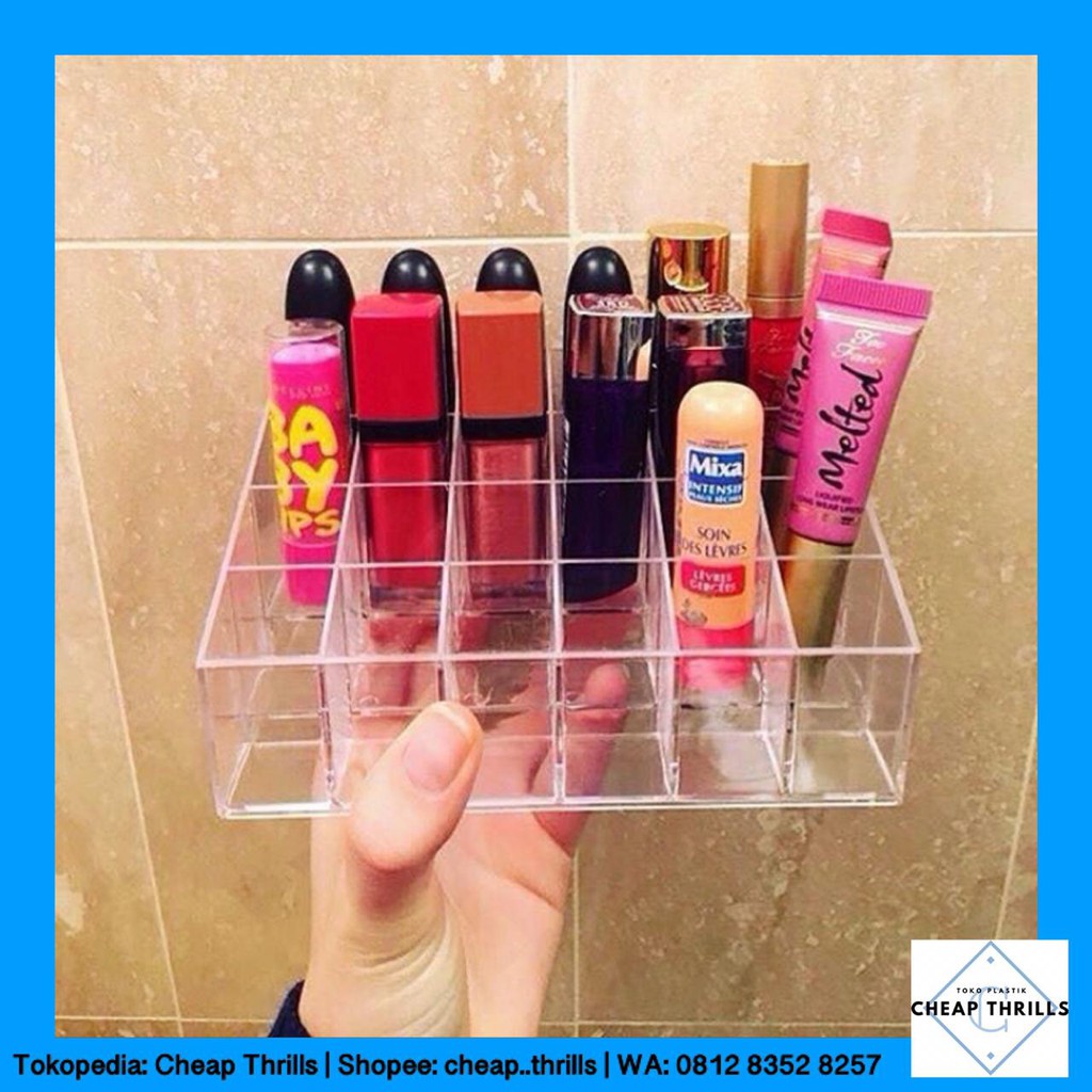 Tempat Lipstick Acrilic 24 Slot Murah, Organizer Penyimpanan Make Up Ready Stocks Murah.