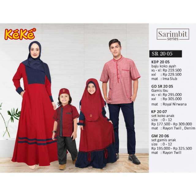 Koko Dewasa Sarimbit Keke KD SR 20 05 Merah Bahan Oxford Bata Toska Xs Sd Xxl Lengan Pendek
