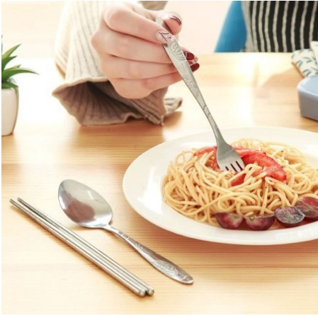 H587 Set Sendok Garpu Sumpit Bahan Stainless Steel / Set Peralatan Makan / Alat Set Makan