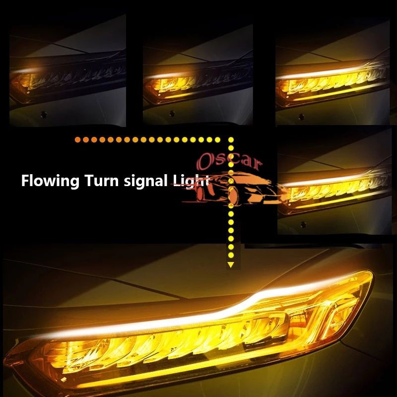 Lampu Alis LED Slim (1PCS) DRL Mobil Fleksibel Waterproof 45CM 2Warna Runing+Controller