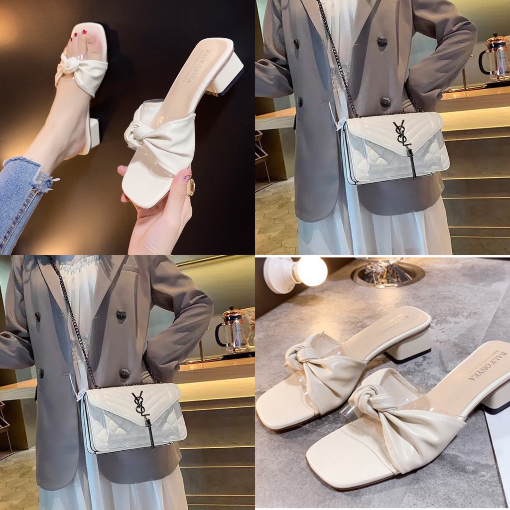 Paket sandal heels wanita cantik hadiah buat istri paket 2in1 sandal dan tas pakettas wanita