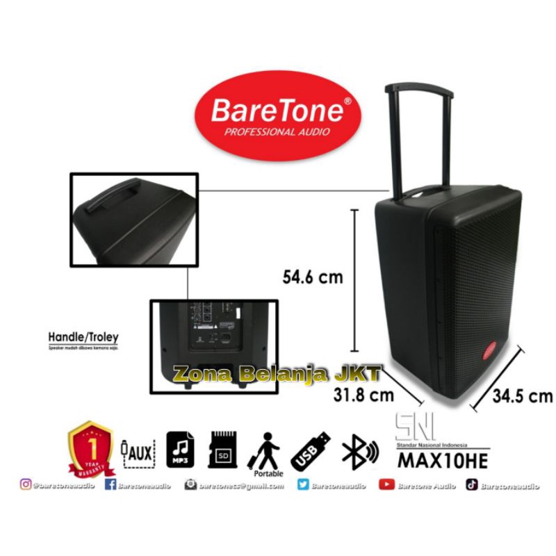 SPEAKER PORTABLE AKTIF WIRELESS MEETING BARETONE 10 INCH MAX 10HE BLUETTOOTH ORIGINAL