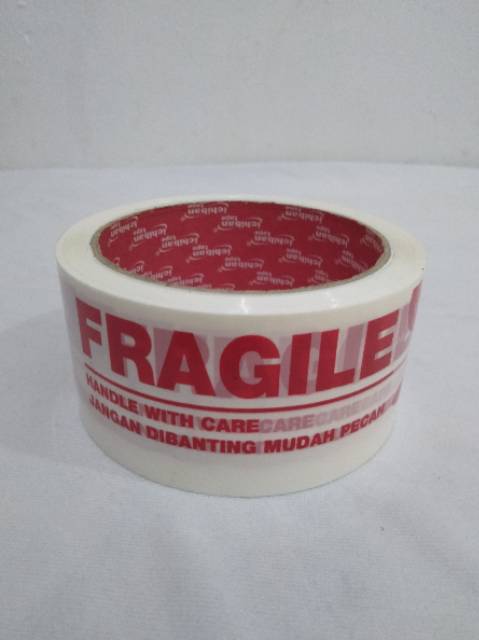 Lakban Plakban Isolasi Besar Fragile Jangan Dibanting 2 inch 48mm 50 yard Merah Putih