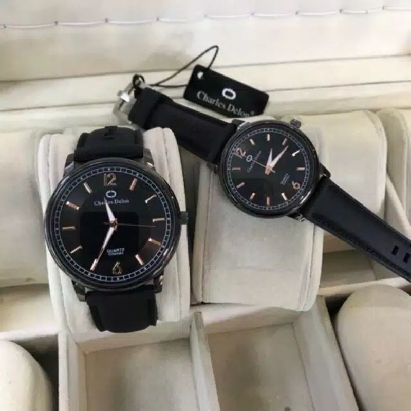 jam tangan charles delon rubber couple original tahan air sudah sepasang