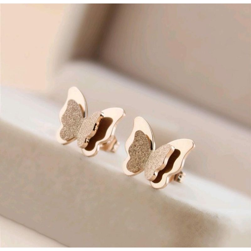 Anting Tusuk Termurah Butterfly Titanium Gold Dan Rosegold N04082101