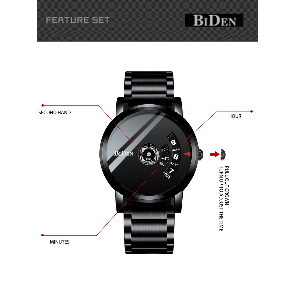 Biden G606 Jam Tangan Pria Analog Tanggal Stainless Steel Band Calendar Quartz Watch Original Water Resistant 30 Meter