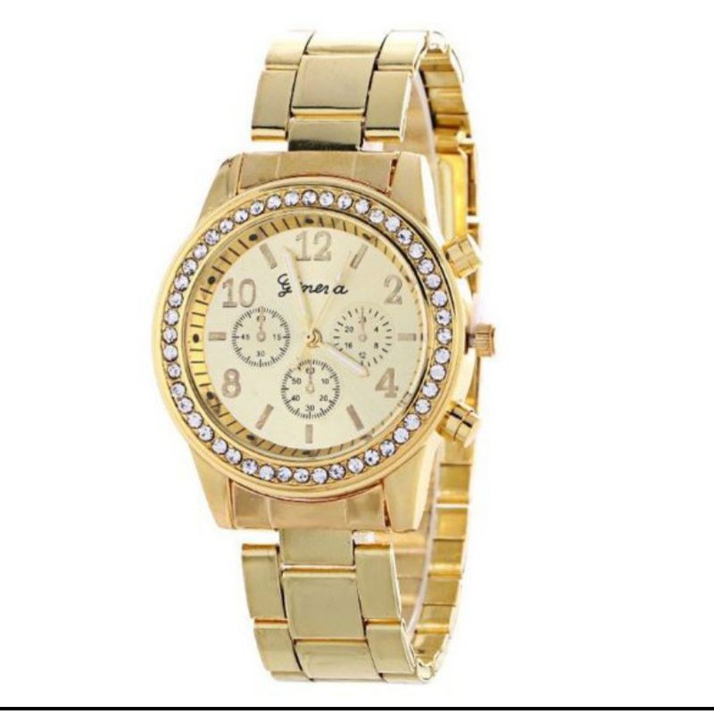 Geneva Jam Wanita Rantai Analoq Diamond Fashion Casual Watch 10-Gold