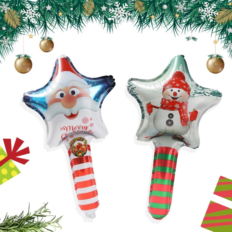 Mainan Tongkat Balon Model Tiup Bahan Aluminum Foil Desain Gingerbread Man Snowman Elk Head Natal Ukuran 24 Inci