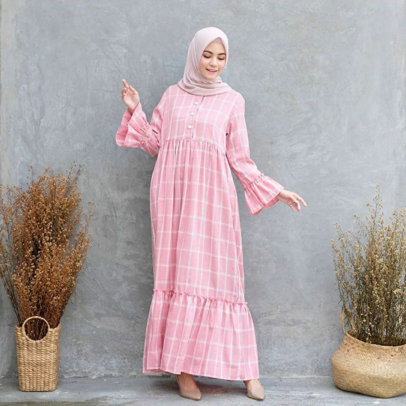 Sabina dress kotak kotak by Dewihijab | BISA REQUEST UKURAN JUMBO